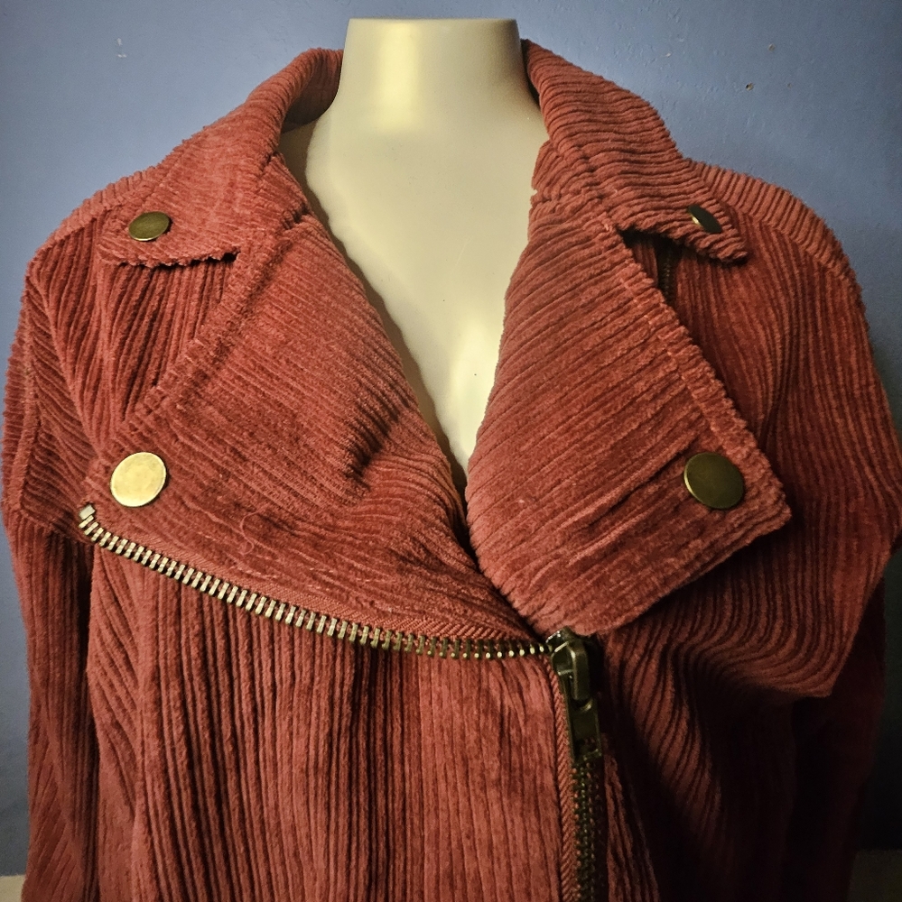 Dance & Marvel Rust Corduroy Jacket Belted with Zipper Womens Size Large - Picture 2 of 8